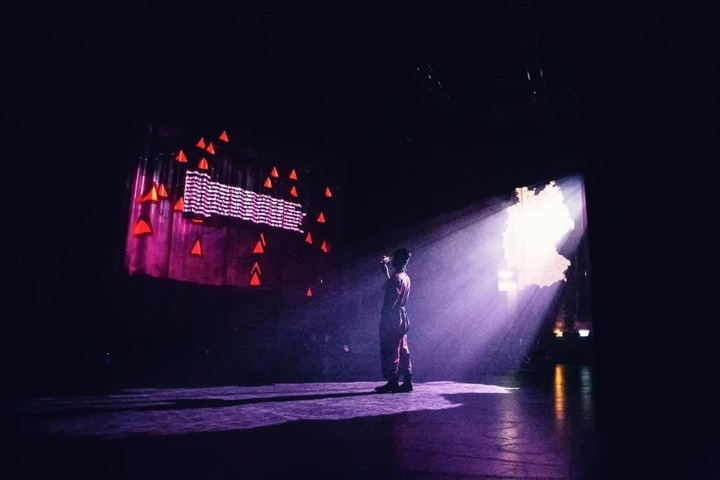Projection mapping of reported hate-crimes in Germany on the stage set of German Horror Daemonium.